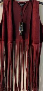 Faux suede fringed vest